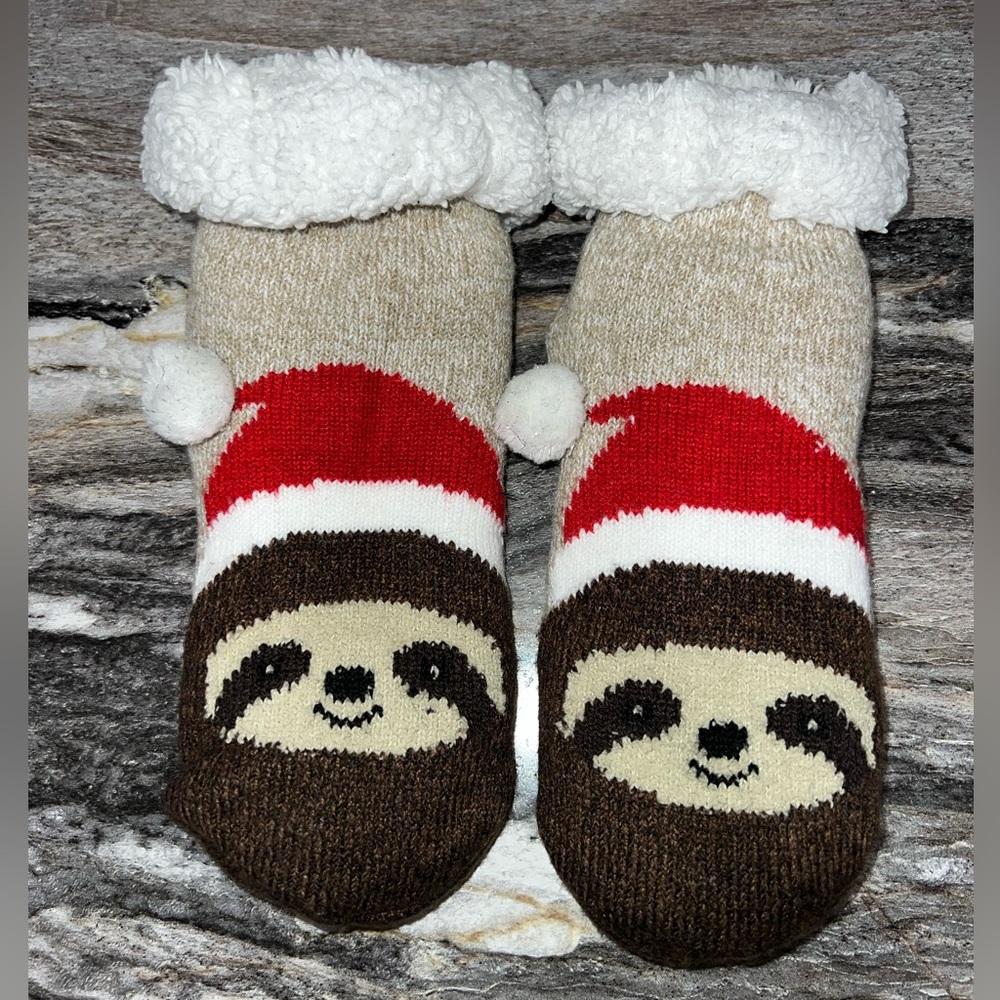 Kids Sloth Christmas Sherpa Slipper Socks